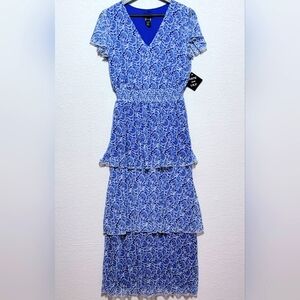 Kate and Lily Blue Floral‎ Women's Layered Ruffle Maxi Dress SIZE 6. #696